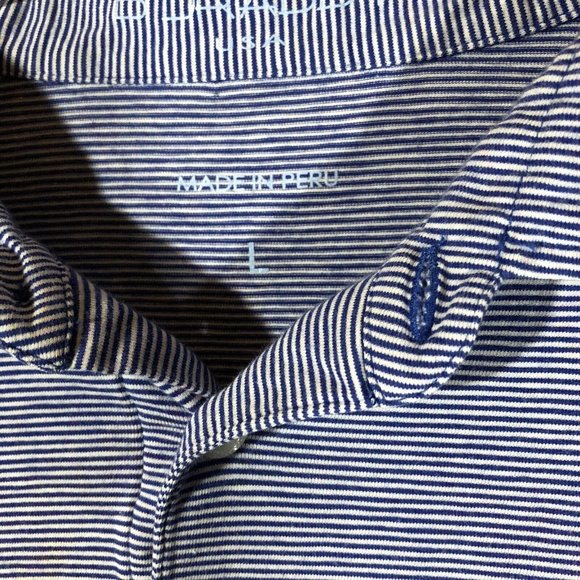 B. Draddy Polo Golf Shirt Mens Size Large OS Logo Pocket Pinstripe Blue EUC - Picture 7 of 12